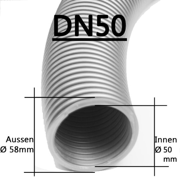 Saugschlauch Ø 50 mm (Innendurchmesser) - Meterware / silber